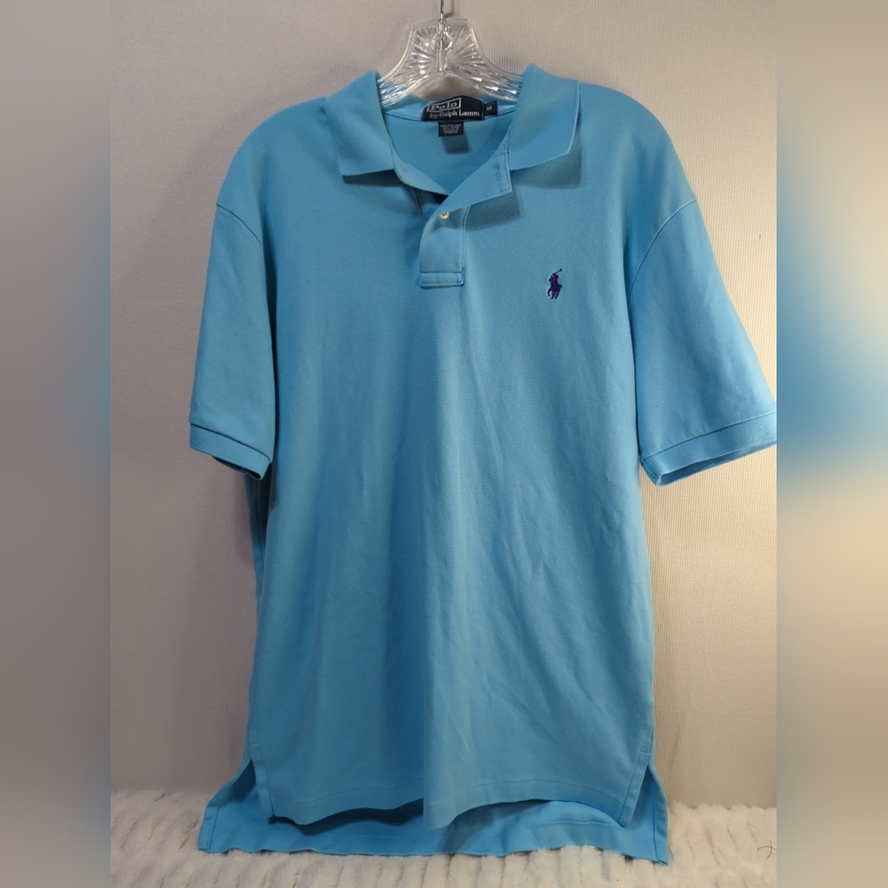 Polo‎ Ralph Lauren Light Blue Short Sleeve Purple Horse Polo Shirt Size Med 598